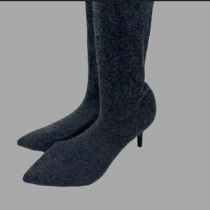 Zara the Perfect Grey SOFT Knit Sock Heels Knee High OTK Boots Size 38 NWT